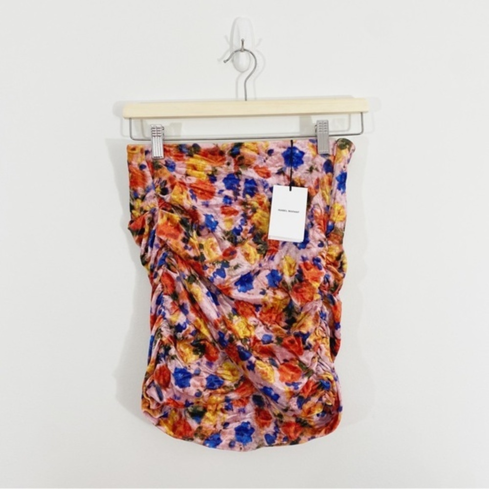 Isabel Marant NWT 40‎ US 8 Guilayo Floral Velvet Mini Skirt Revolve Ruched - Picture 5 of 16